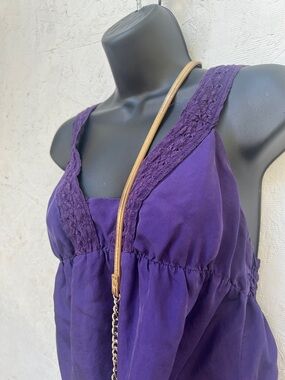 Velvet Purple Lace-Trim Sleeveless Tunic Top sold with Zara gold purse